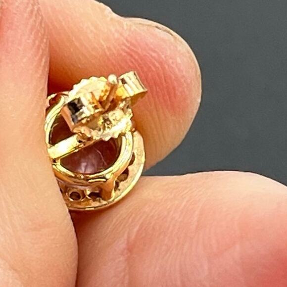 14K Rose Gold Round Prong Blush Morganite and Diamond Halo Stud Earrings - Picture 10 of 11